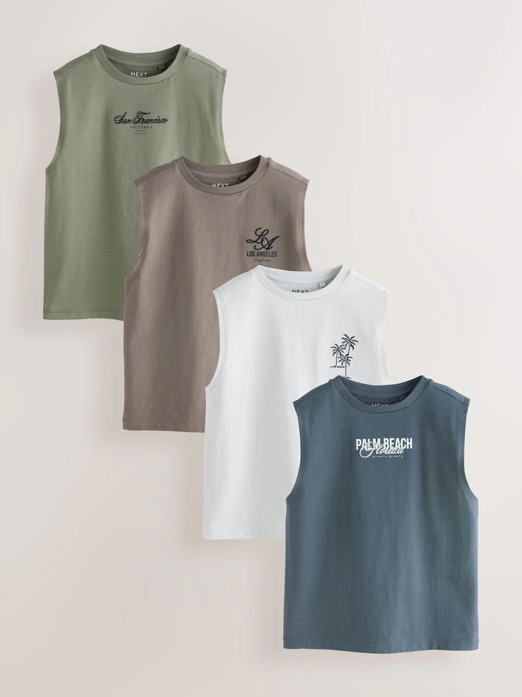 Light Grey/Brown/Charcoal/Khaki Tank Vest 4 Pack (3-16yrs) | Next US