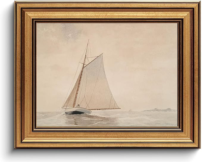 BRUZYIYE Gold Framed Wall Art Vintage Sailboat Canvas Prints Coastal Painting Pictures Nautical W... | Amazon (US)