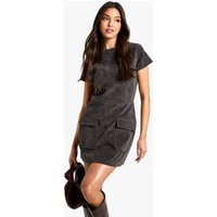 boohoo Women's Suede Cap Sleeve Mini Dress in Charcoal | Size: 6 | Denim/Suede | boohoo (US & Canada)