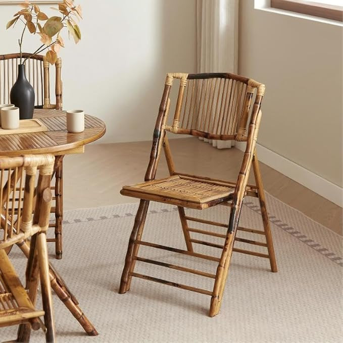 Vintage Bamboo Rattan Folding Dinging Chair - Portable Lightweight Retro Seat for Indoor, Outdoor... | Amazon (US)