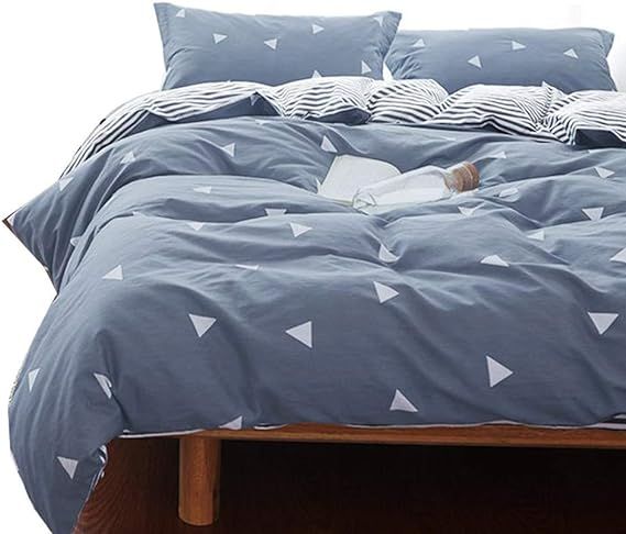 3 Pieces Duvet Cover Set Blue Gray with White Triangles - Ultra Soft and Easy Care Design Summer ... | Amazon (US)