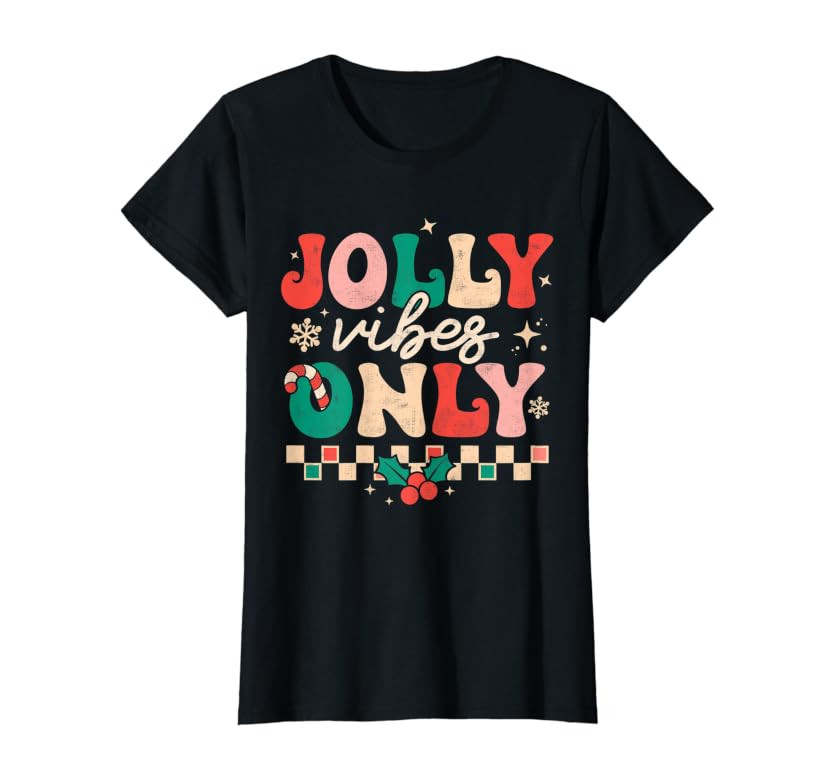Amazon.com: Jolly Vibes Only Groovy Retro Christmas Xmas Happy Holiday T-Shirt : Clothing, Shoes ... | Amazon (US)