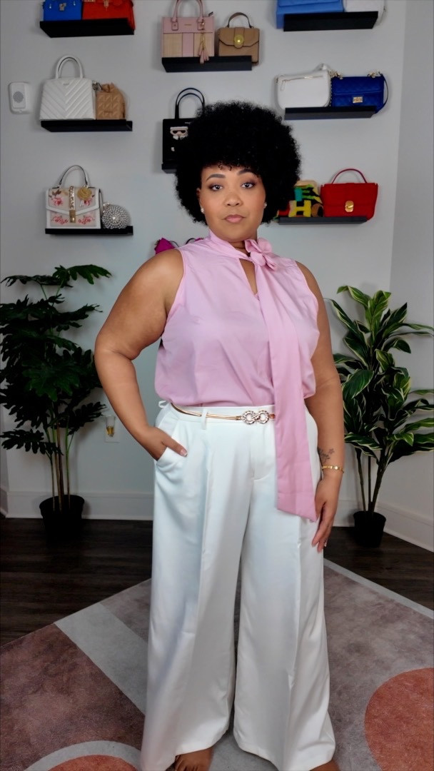 Soft Pink Blouse Styled with Classic White Suit Pants

 

#LTKPlusSize #LTKValentine