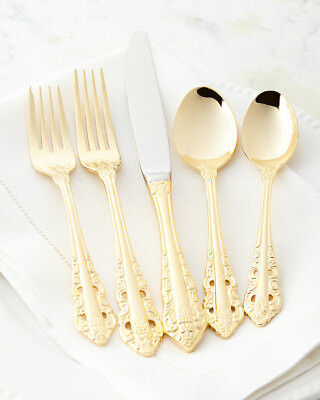 NEW Wallace Antique Baroque GOLD 5-piece Stainless Steel Flatware Place Setting   | eBay | eBay US