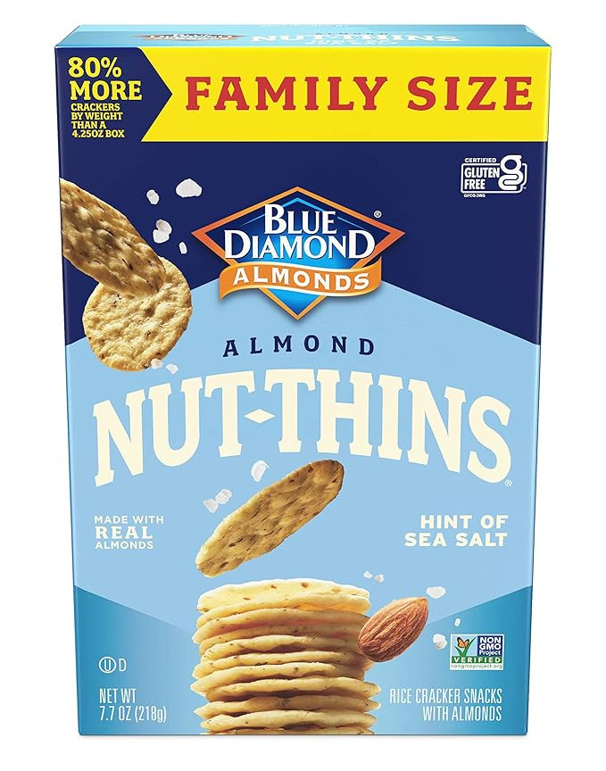 Blue Diamond Almonds Nut-Thins Gluten Free Cracker Crisps, Hint Of Sea Salt, Family Size, Sea Sal... | Amazon (US)