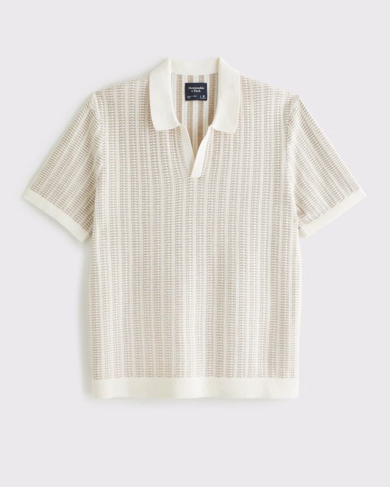 Abercrombie & Fitch Men's Classic Tonal Stitch Johnny Collar Sweater Polo in Cream Pattern - Size XXL TALL | Abercrombie & Fitch (US)