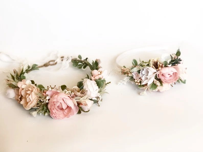 Flower Crown, Blush Rose Flower garland, Bride floral crown- Baby Flower Crown, Flower Girl | Etsy (US)