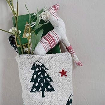 Creative Co-Op 15-1/2"H Cotton Knit Stocking w/Christmas Trees, Cream, Green & Red Textiles, Mult... | Amazon (US)