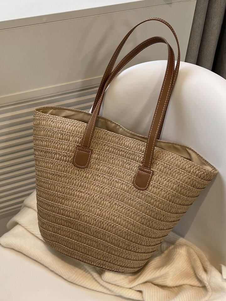 Woven Solid Color Shoulder Tote Bag For Women, Fashionable Trendy Handbag For Casual And Chic Sty... | SHEIN