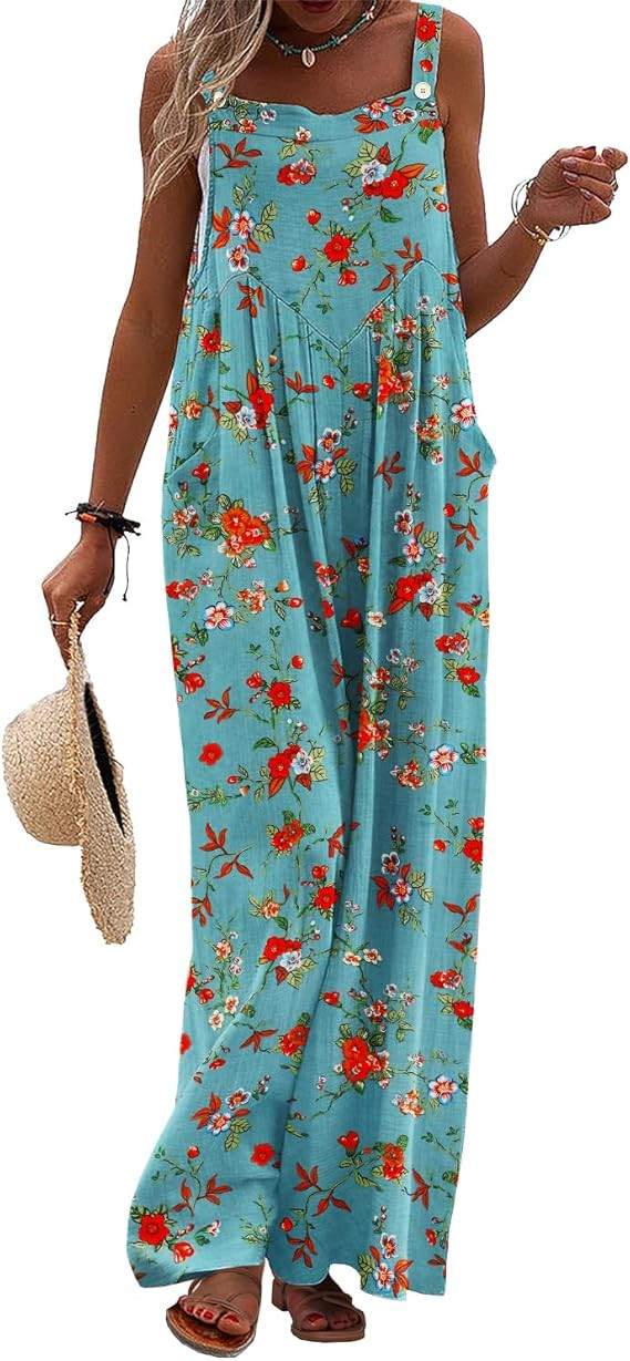 YESNO Women's Summer Casual Overalls Loose Wide Leg Jumpsuits Boho Floral Printed Baggy Rompers w... | Amazon (US)