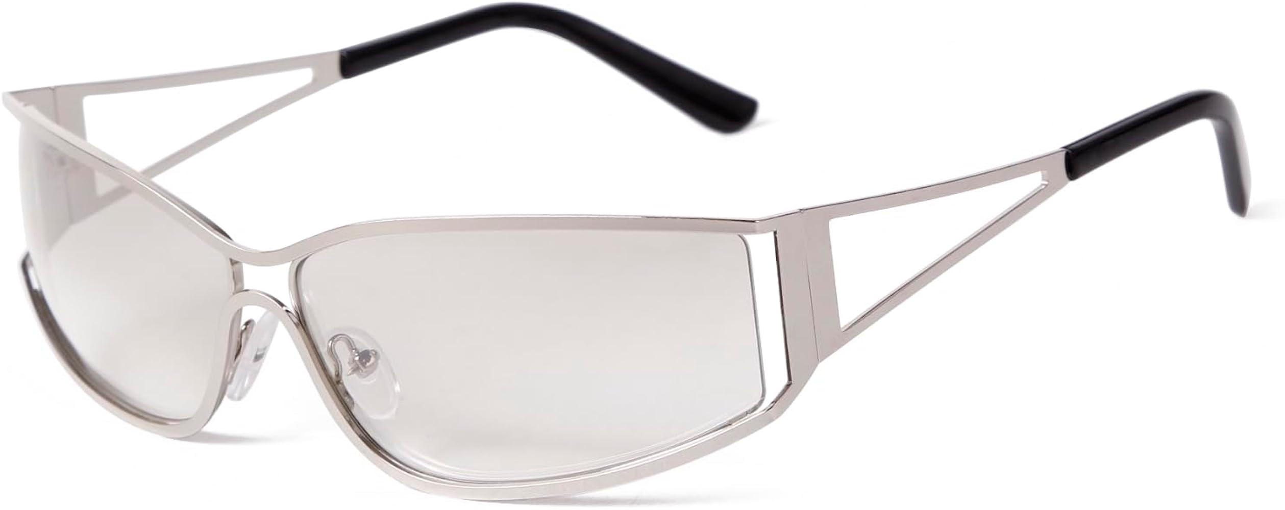 SORVINO Y2K Futuristic Sunglasses for Women Trendy 2000S Wrap Around Glasses Clear Metal Shades | Amazon (US)