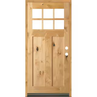 36 in. x 80 in. Craftsman Knotty Alder Clear Low-E 6-Lite Clear Stain Wood Left Hand Inswing Sing... | The Home Depot