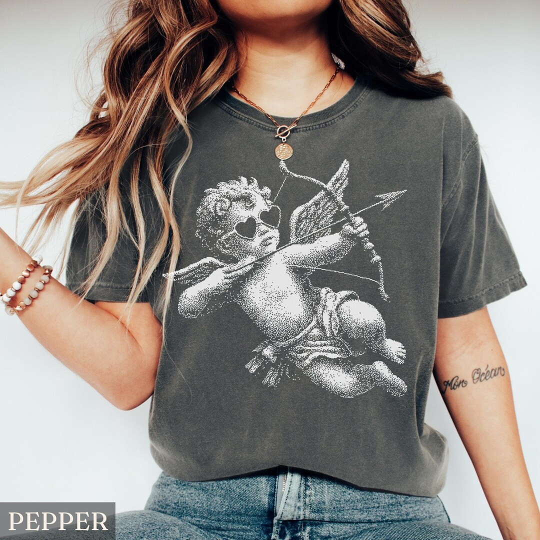 Cupid Comfort Colors® Shirt, Valentines Day Tee, Vintage Cupid Tshirt, Halftone Cupid Shirt, Cut... | Etsy (US)