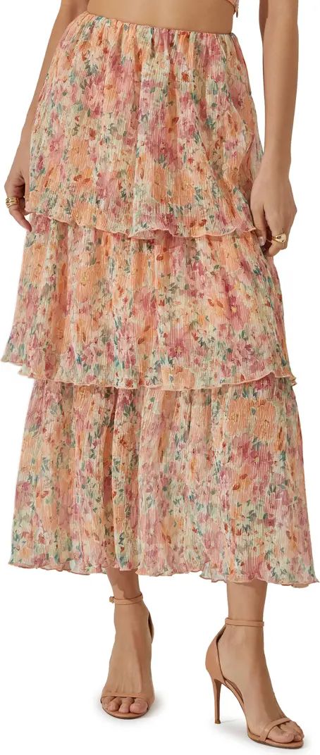 ASTR the Label Floral Tiered Plissé Maxi Skirt | Nordstrom | Nordstrom