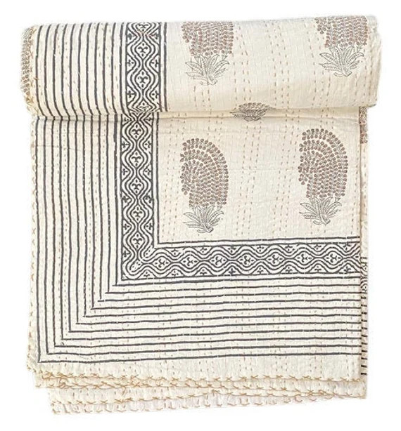 Handblock Printed Quilt Handmade Kantha Quilt Indian Kantha - Etsy | Etsy (US)