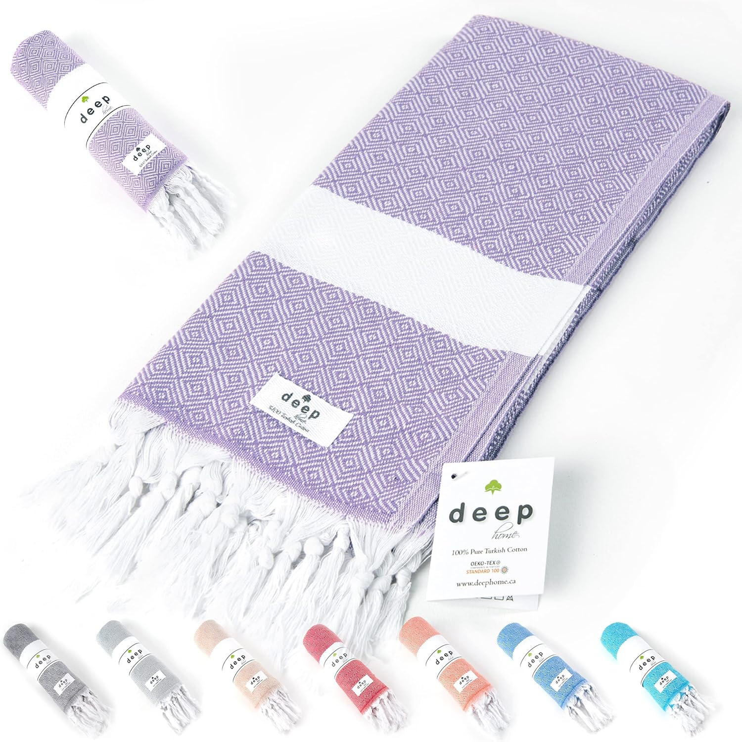 Deep Home Turkish Beach Towel with Towel Band-OekoTex Certified 100% Cotton-36 * 71 Inc Oversized... | Amazon (US)