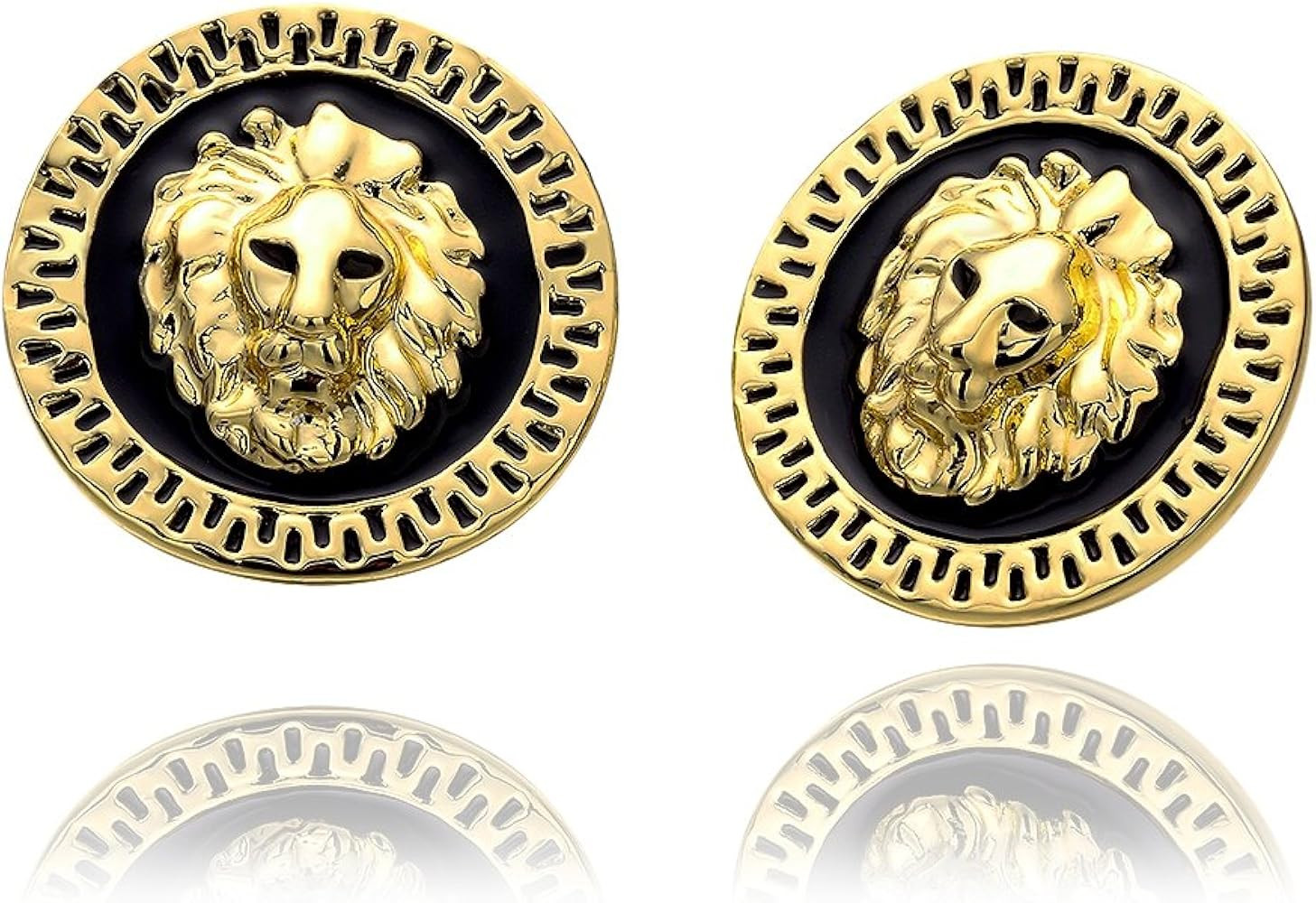 Rose Gold Platinum Plated Black Earrings Stud Push Back Lion 1" L319 | Amazon (US)
