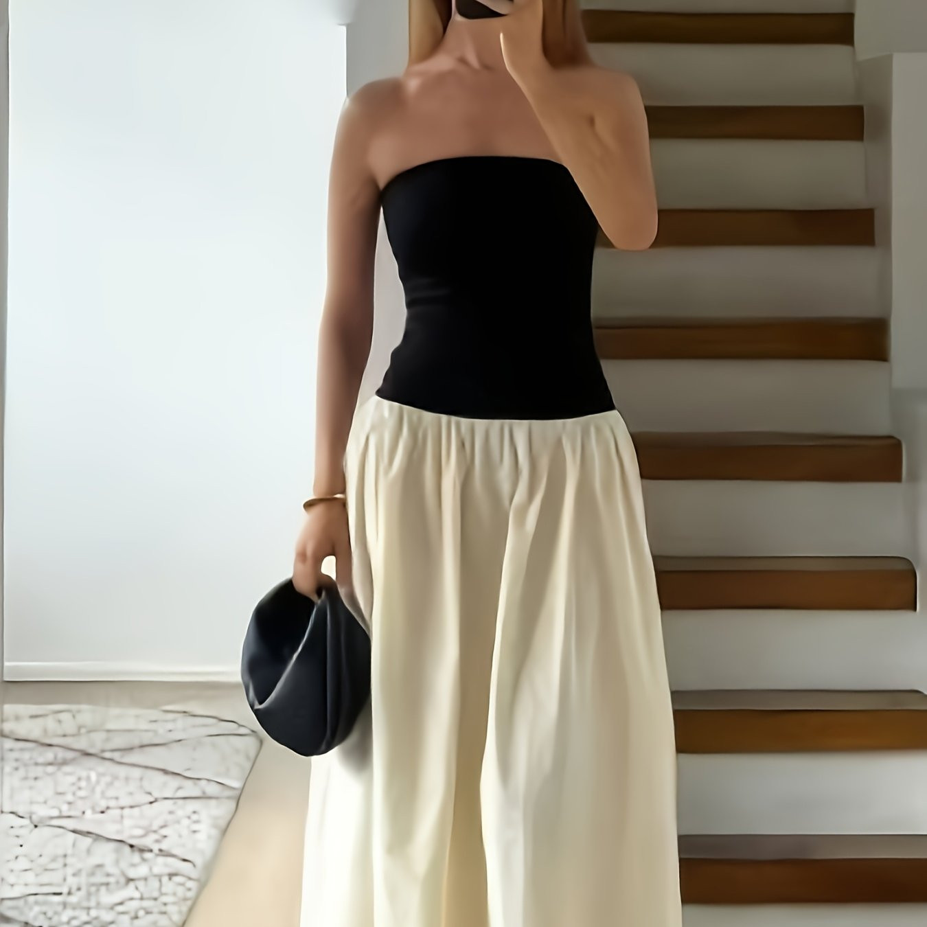 women's elegant strapless ruched maxi dress black white two - Temu Canada | Temu Affiliate Program
