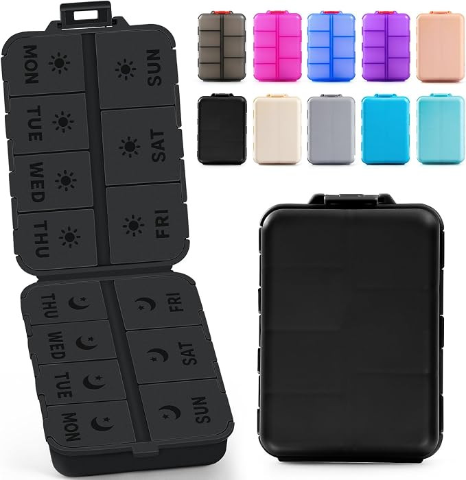 New Foldable & Double Protection Portable Weekly Pill Organizer 2 Times A Day with Etched Labels,... | Amazon (US)