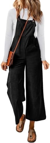 Happy Sailed Women Corduroy Overalls Winter Fall Casual Loose Sleeveless Adjustable Strap Wide Le... | Amazon (US)