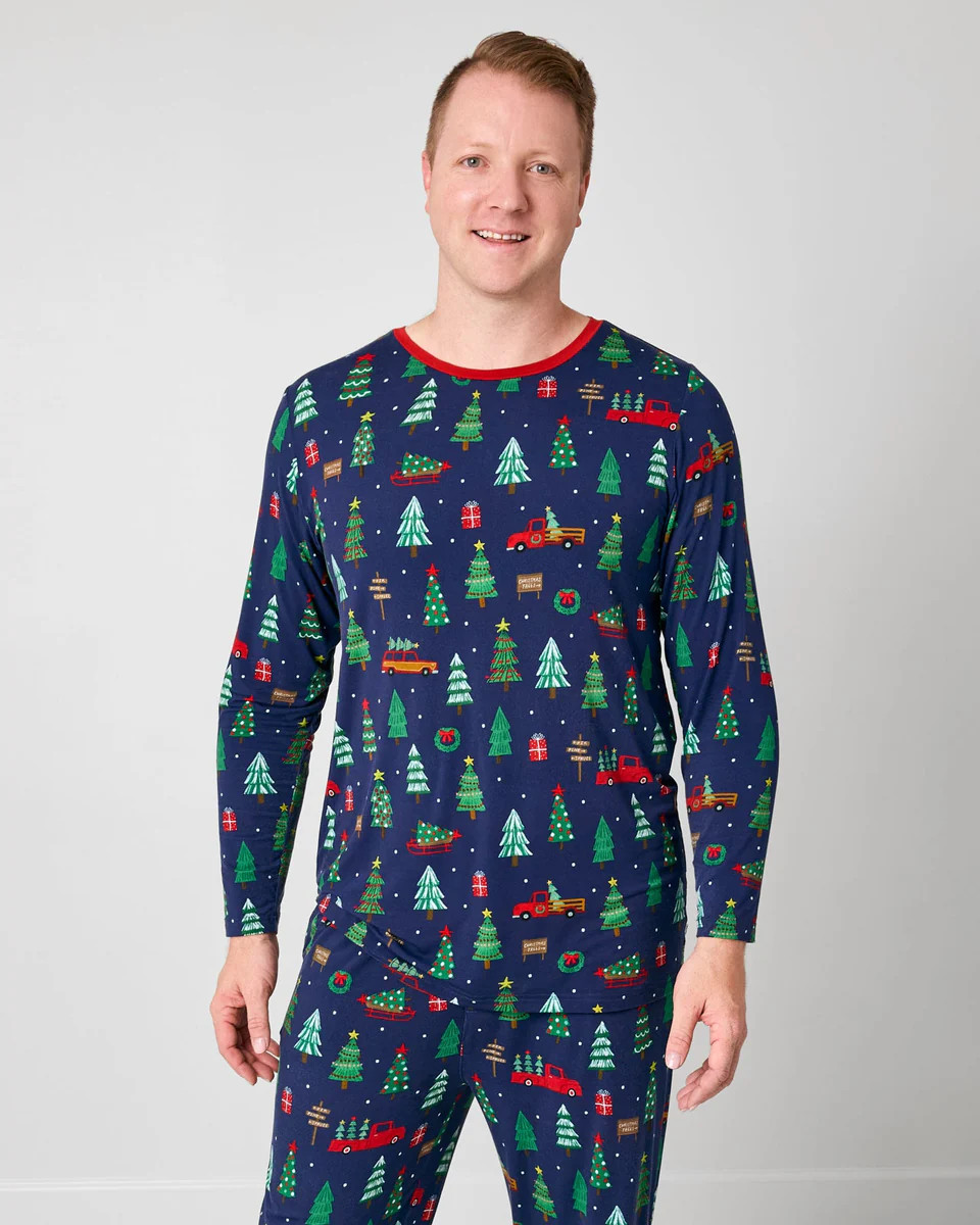 Navy Tree Traffic Men's Long Sleeve Pajama Top | Little Sleepies