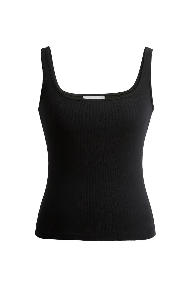 Liz Square Neck Body Con Sleeveless Tank Top in High-Stretch Ribbed Kn | Fabrique
