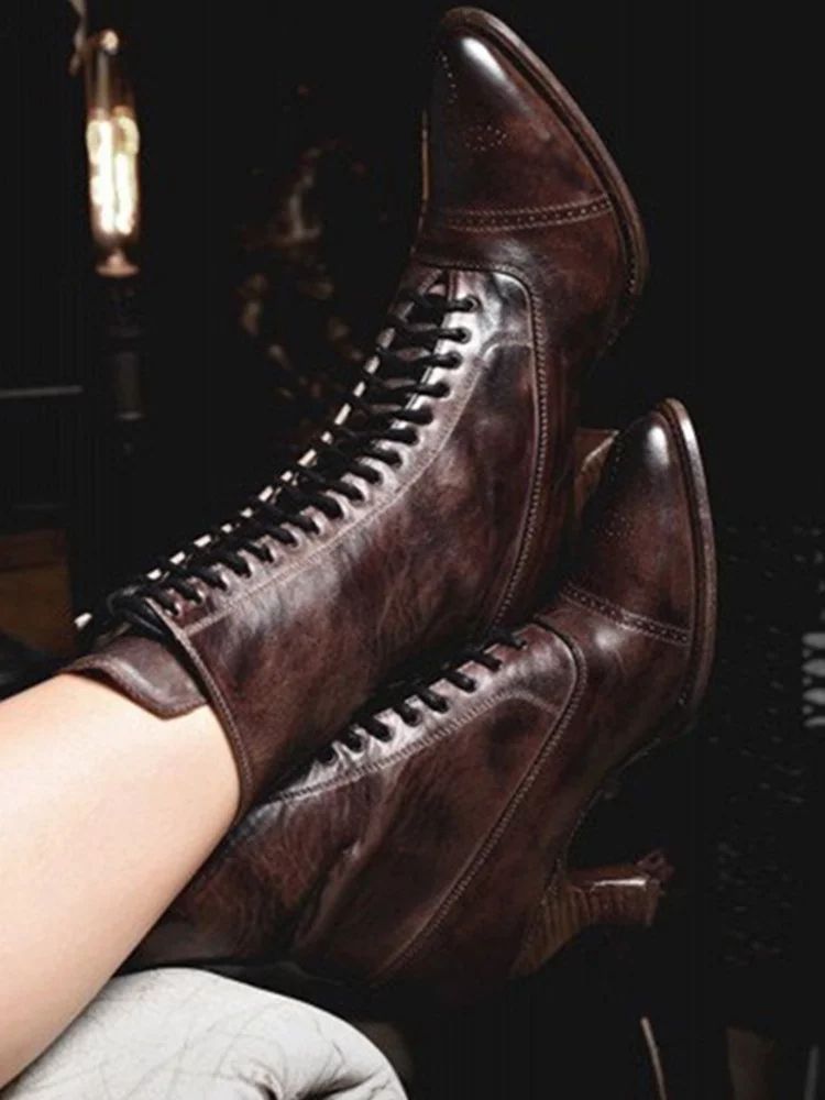 Women Victorian Style Boots Lace-Up Thick Heel Boots | Walmart (US)