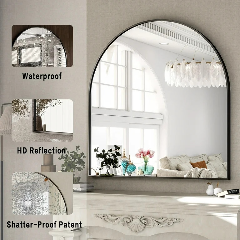 BEAUTYPEAK 31"x 32" Bathroom Mirror Wall Vanity Arched Mirror, Black | Walmart (US)