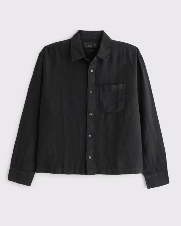 Cropped Linen Button-Up Shirt | Abercrombie & Fitch (US)
