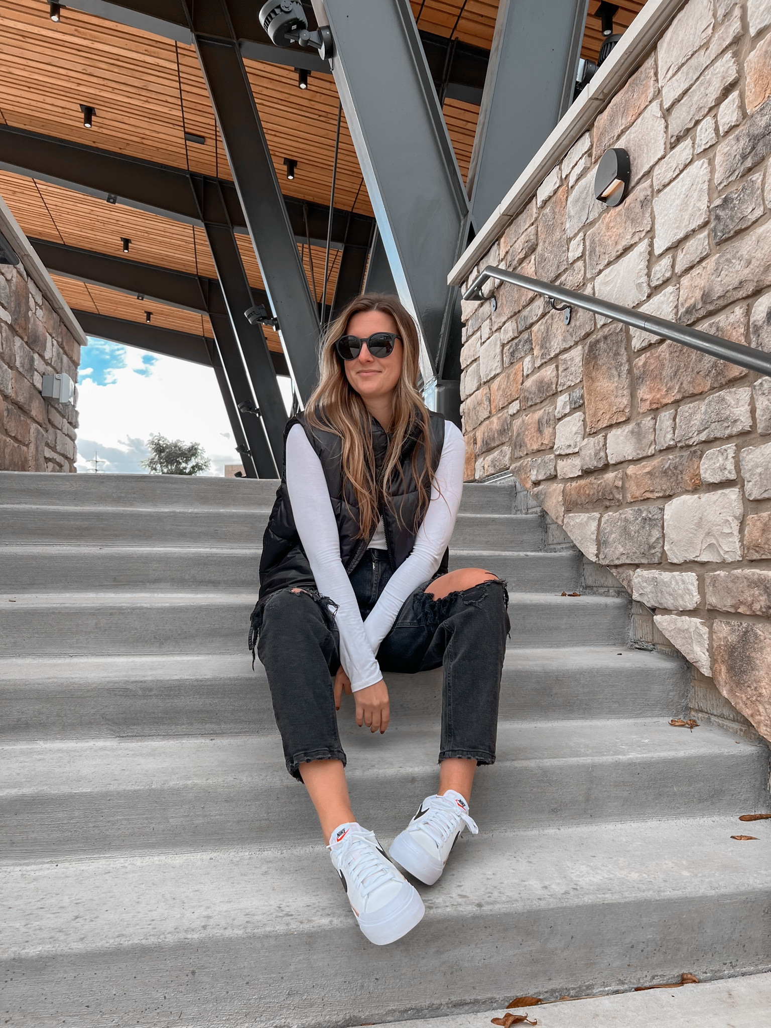 Casual fall outfit inspiration! Living in these Nikes 😍 

Top: Linking similar 
Vest: runs TTS in a M 
Jeans: runs TTS
Shoes: runs TTS

#LTKfindsunder100 #LTKfindsunder50 #LTKstyletip