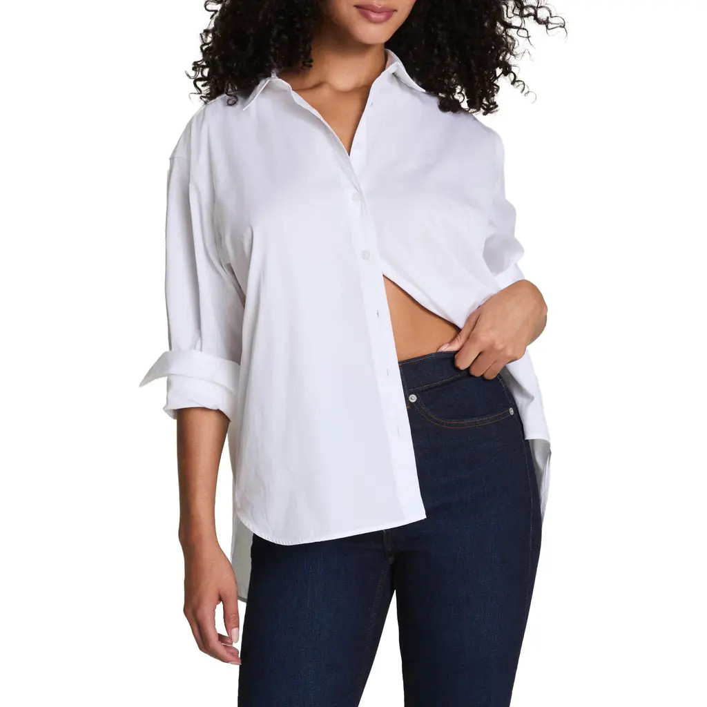 SPANX® Relaxed Fit Poplin Button-Up Shirt in Classic White at Nordstrom, Size 2X | Nordstrom
