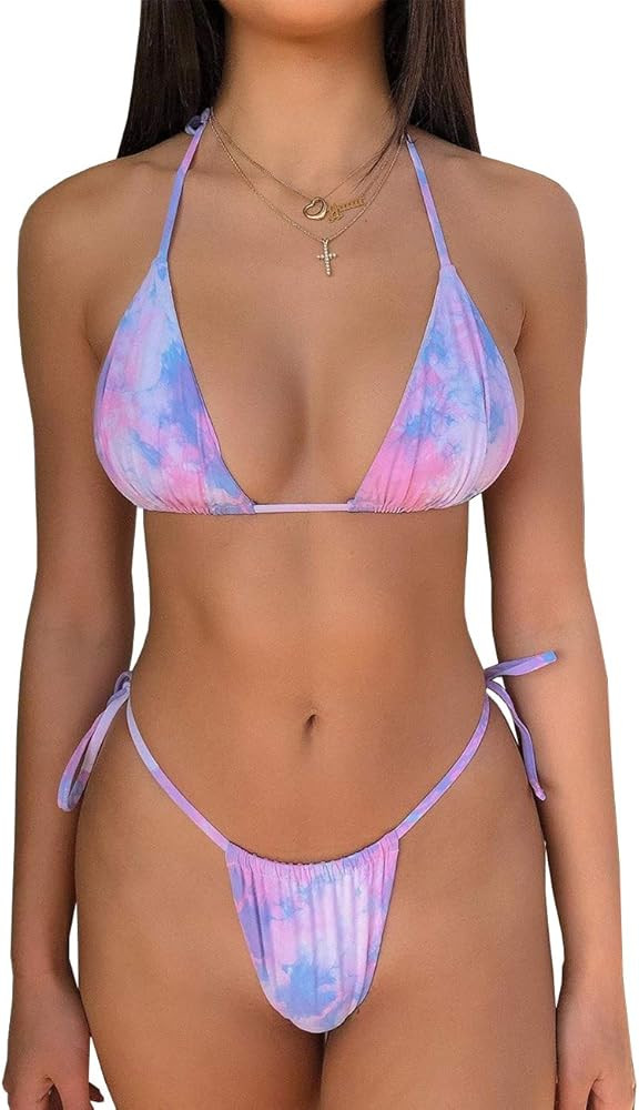 IBIZA VIBE 2 Piece Triangle Bikini Set Tie Dye Brazilian High Cut Swimsuits for Women | Amazon (US)