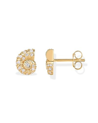 PAVOI 14K Yellow Gold Plated 925 Sterling Silver Posts Conch Seashell Stud Earrings for Women | Cubic Zirconia Statement Earring Pair | Amazon (US)