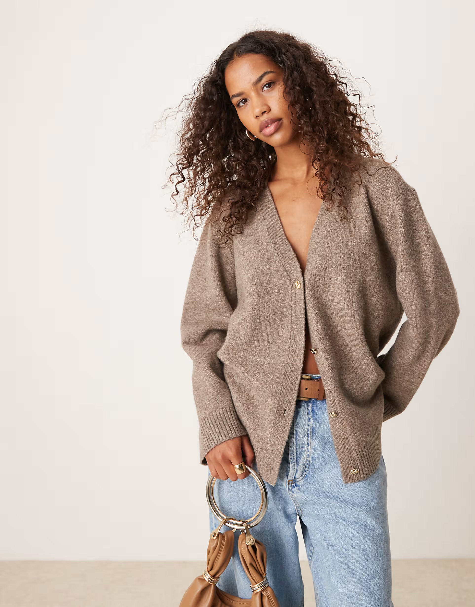 Pretty Lavish relaxed cardigan in brown | ASOS | ASOS (Global)