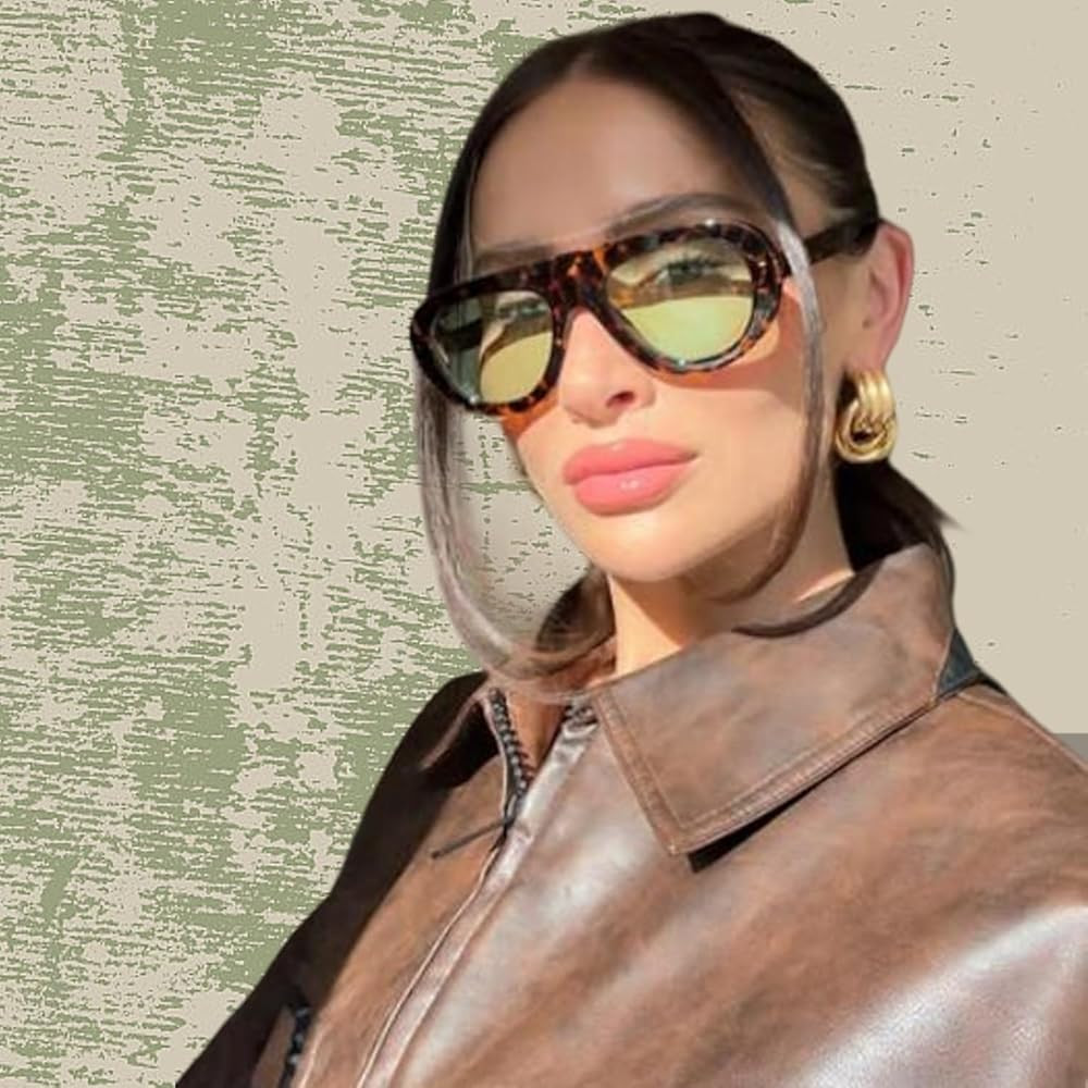 ADE WU Trendy Aviator Sunglasses Retro 70S 80S Oversized Pilot Sun Glasses | Amazon (US)