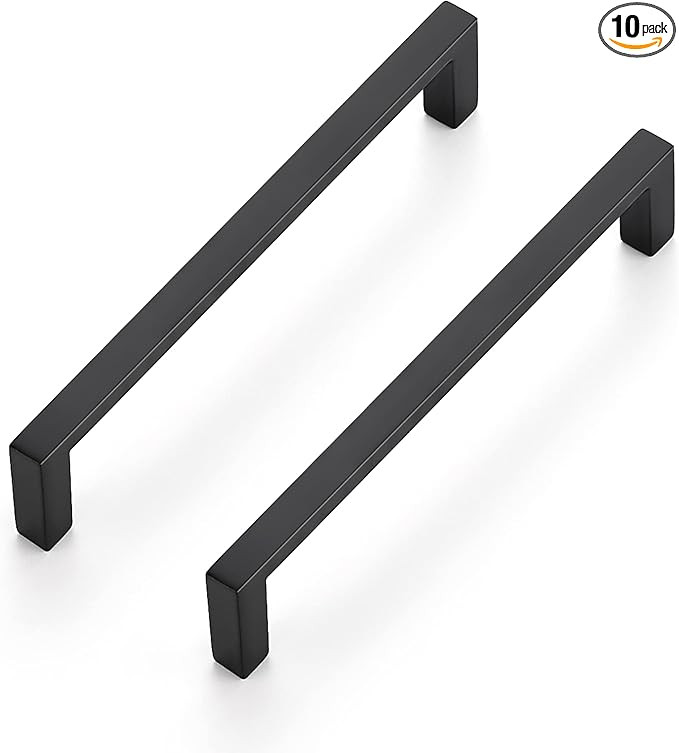 Ravinte 10 Pack Matte Black Cabinet Pulls, 5 Inch (128mm) Hole Center Slim Kitchen Handles, Squar... | Amazon (US)