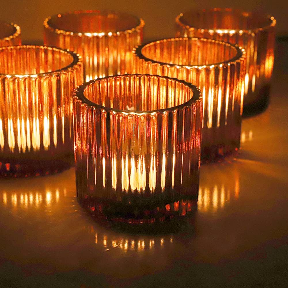 VOHO Votive Candle Holders for Wedding Candles, Amber Glass Candle Holder Set of 6, Tealight Cand... | Amazon (US)