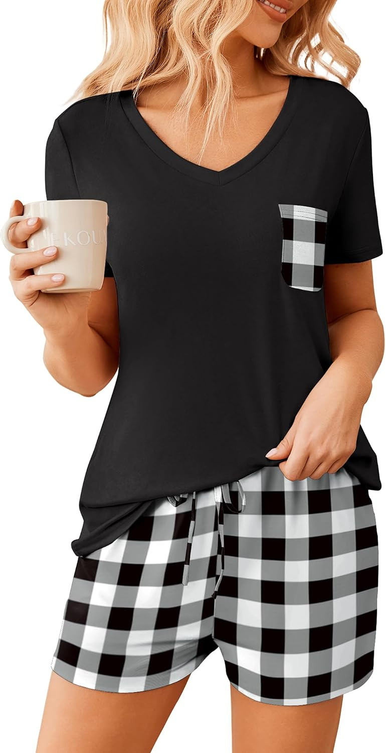 Ekouaer Womens Pajama Sets Shorts Soft 2 Piece Lounge Set with Chest Pocket | Amazon (US)