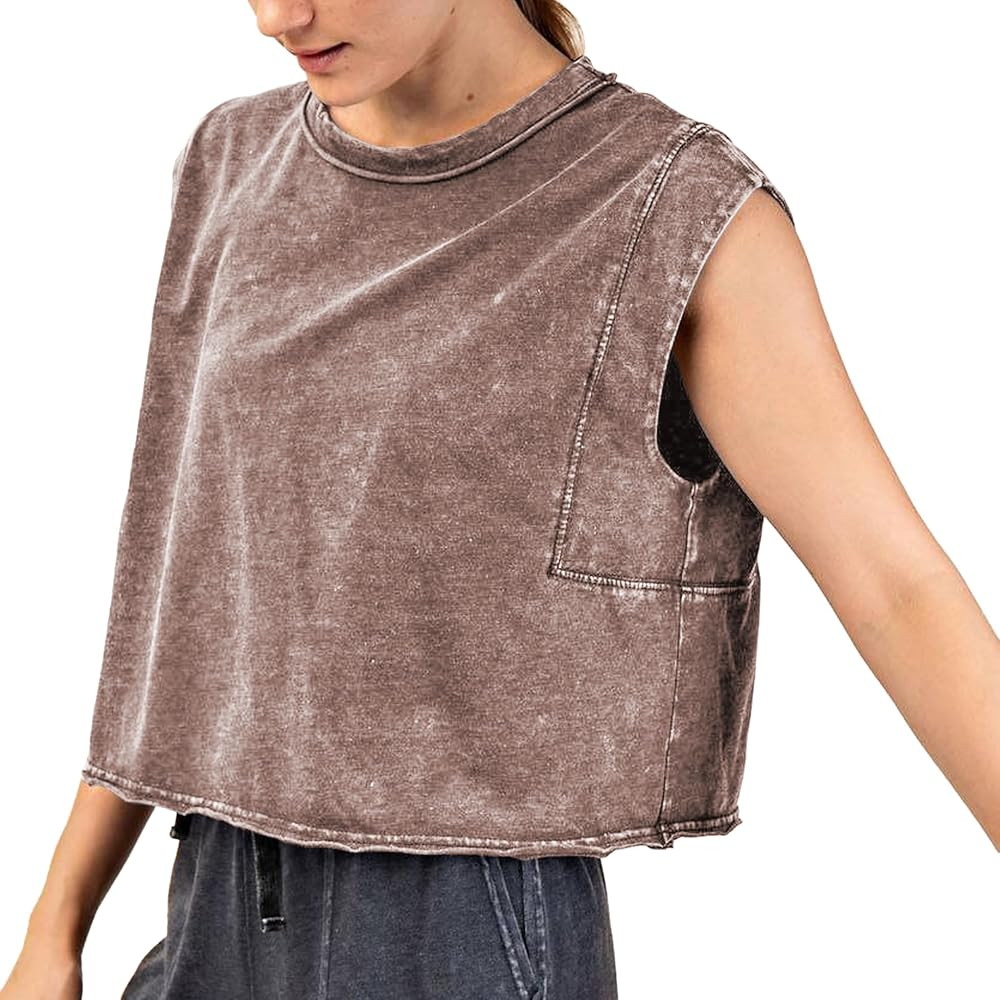 Women's 100% Cotton Tank Tops Soft Acid Wash Sleeveless Athletic Tank Oversized Basic T Shirts Yo... | Amazon (US)