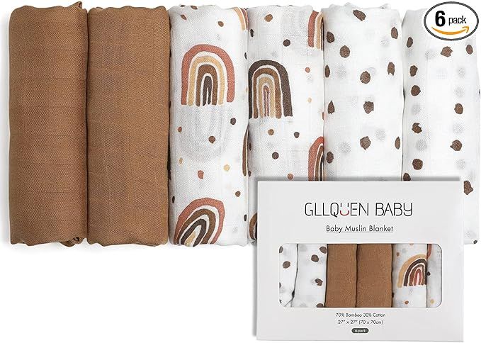 GLLQUEN BABY Muslin Squares for Baby, 6 Pack Cotton Burp Cloths 70cm x 70cm, Oeko-tex100 Absorben... | Amazon (UK)
