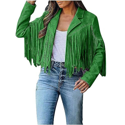 Women'S Faux Suede Leather Fringe Jacket Cowgirl Crop Moto Biker Jackets Open Front Tassel Coat Tops 2024 Trendy | Amazon (US)
