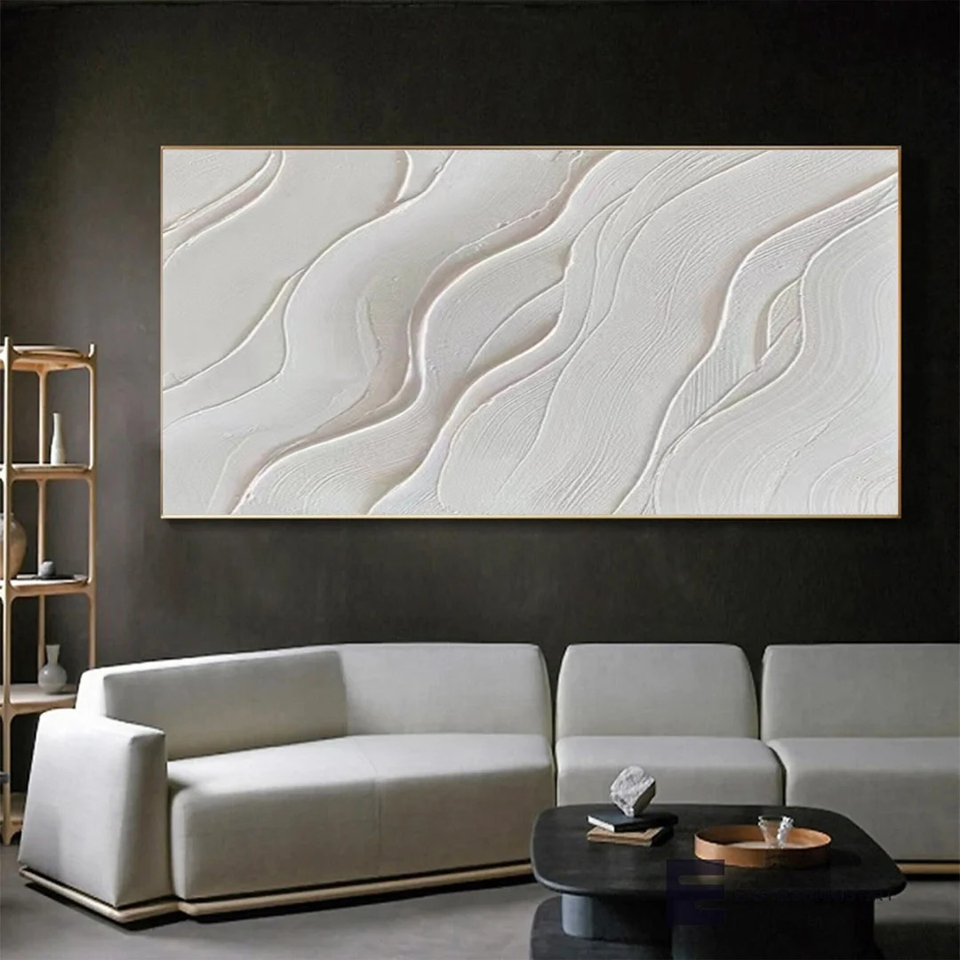 White Painting Horizontal wall decor White Textured Wall Art Home Décor 3D Impasto Painting Whit... | Etsy (US)