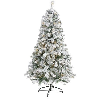 5ft. Flocked Spruce Artificial Christmas Tree with 150 Clear LED Lights – Snowy Holiday X-Mas Glow | Target