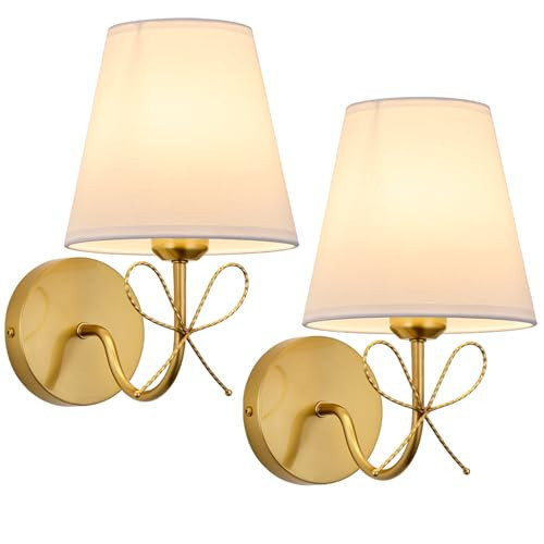 PASSICA DECOR Hardwired Gold Bow Wall Sconces Set of 2, Industrial Vintage Gold Sconces Wall Decor for Bedroom, Living Room, Bathroom,Hallway, Nursery Decor | Amazon (US)