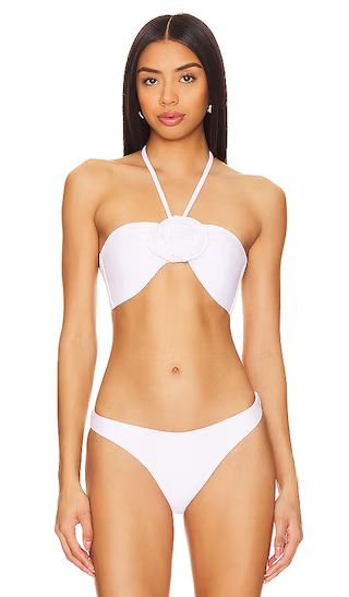 Cabana Rosette Halter Bikini Top in White | Revolve Clothing (Global)