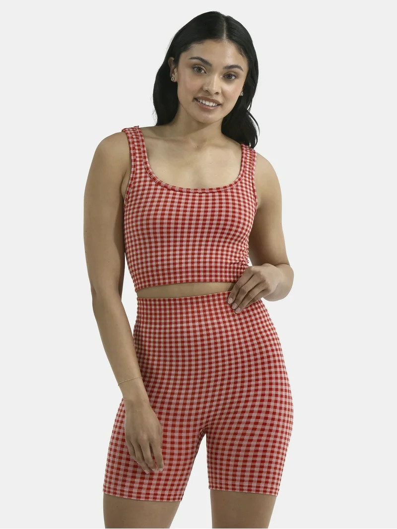 No Boundaries Seamless Cropped Tank Top & Bike Short, Women's - Walmart.com | Walmart (US)