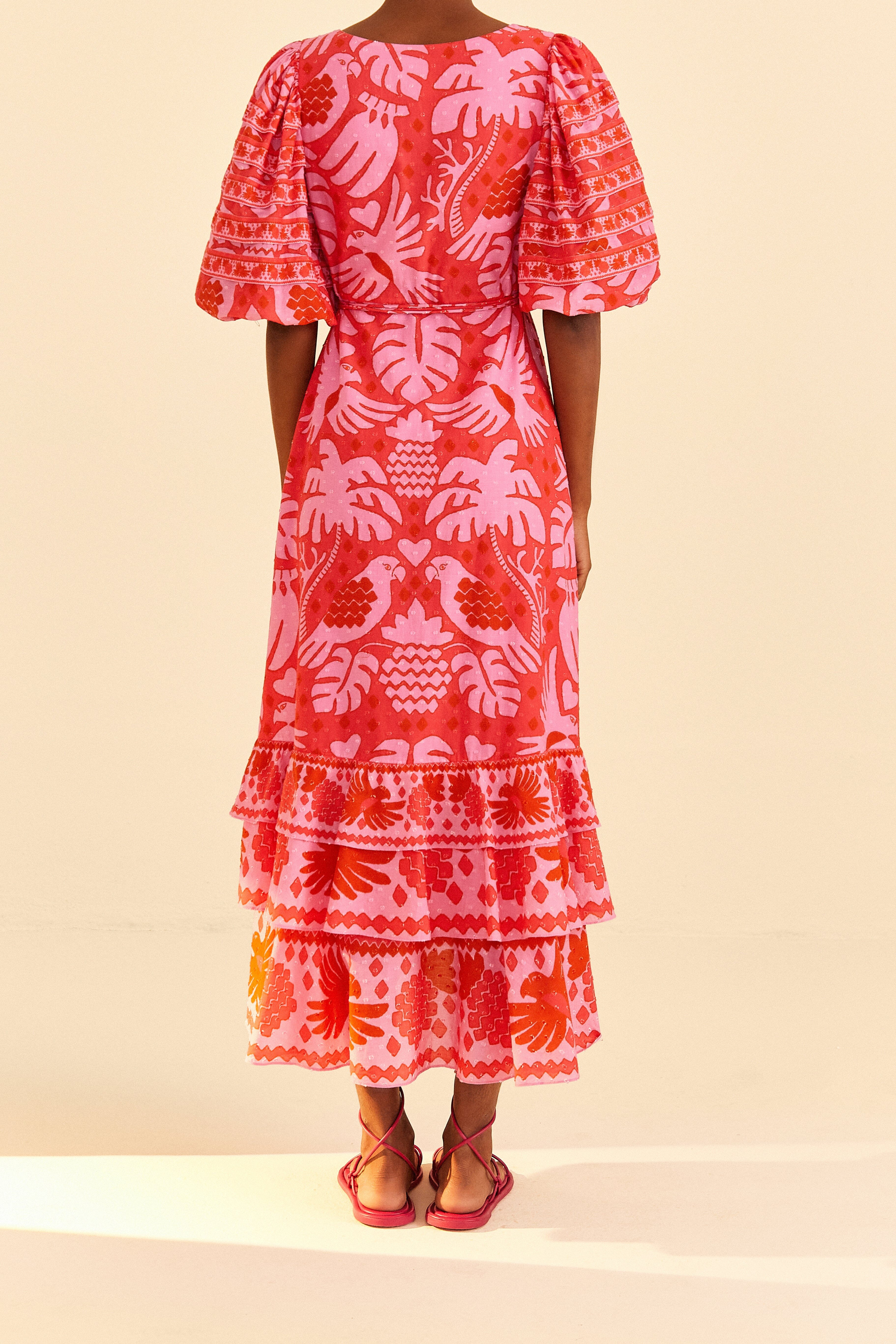 Red Jungle Scarf Wrap Midi Dress | FarmRio (US)