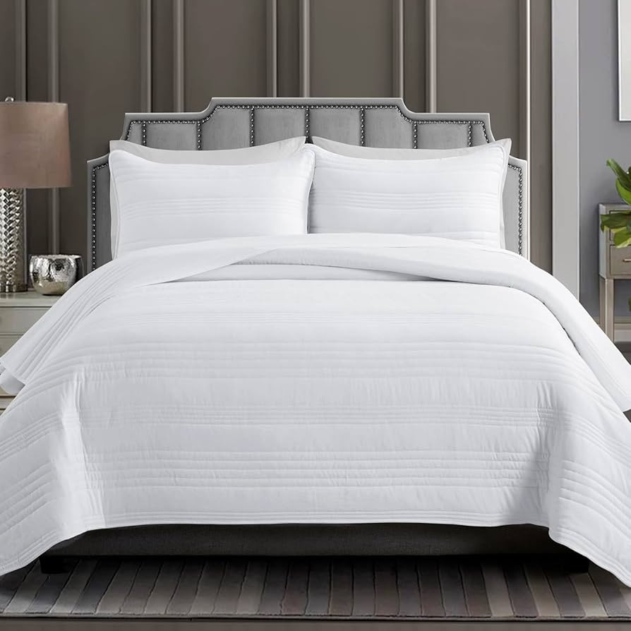 Stitched Quilted Bedspreads Full/Queen Size(90"x96", White) - Summer Soft Lightweight Microfiber ... | Amazon (US)
