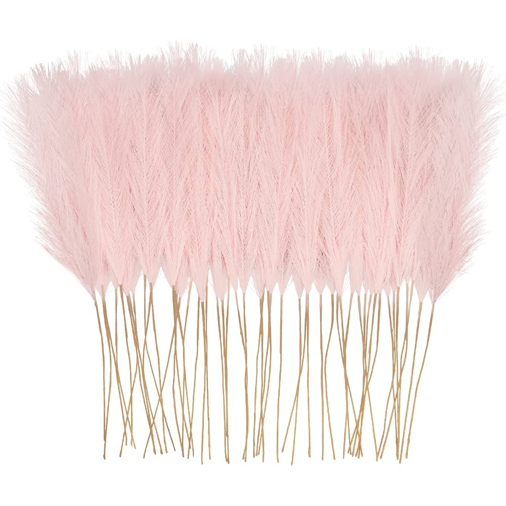 50pcs Pink Faux Pampas Grass Decor, 21.6" Short Artificial Pompous Grass Floral Fake Pompas Grass... | Amazon (US)