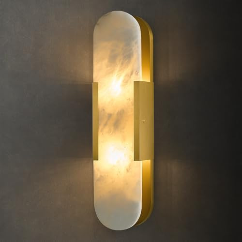 Alabaster Brass Oval Wall Sconce - Natural Spanish Stone Indoor Lighting Fixture - Luxury Modern ... | Amazon (US)